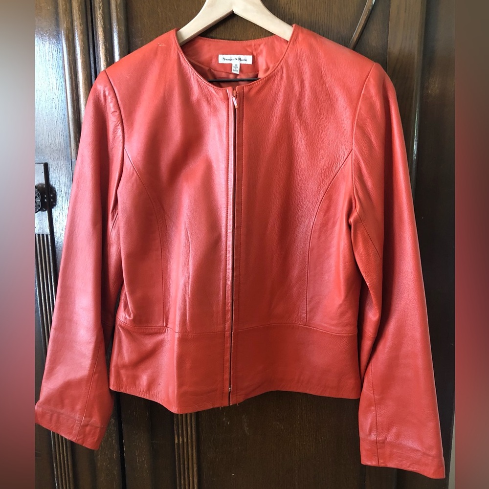 Orange lamb skin leather jacket Yvonne Marie size 10